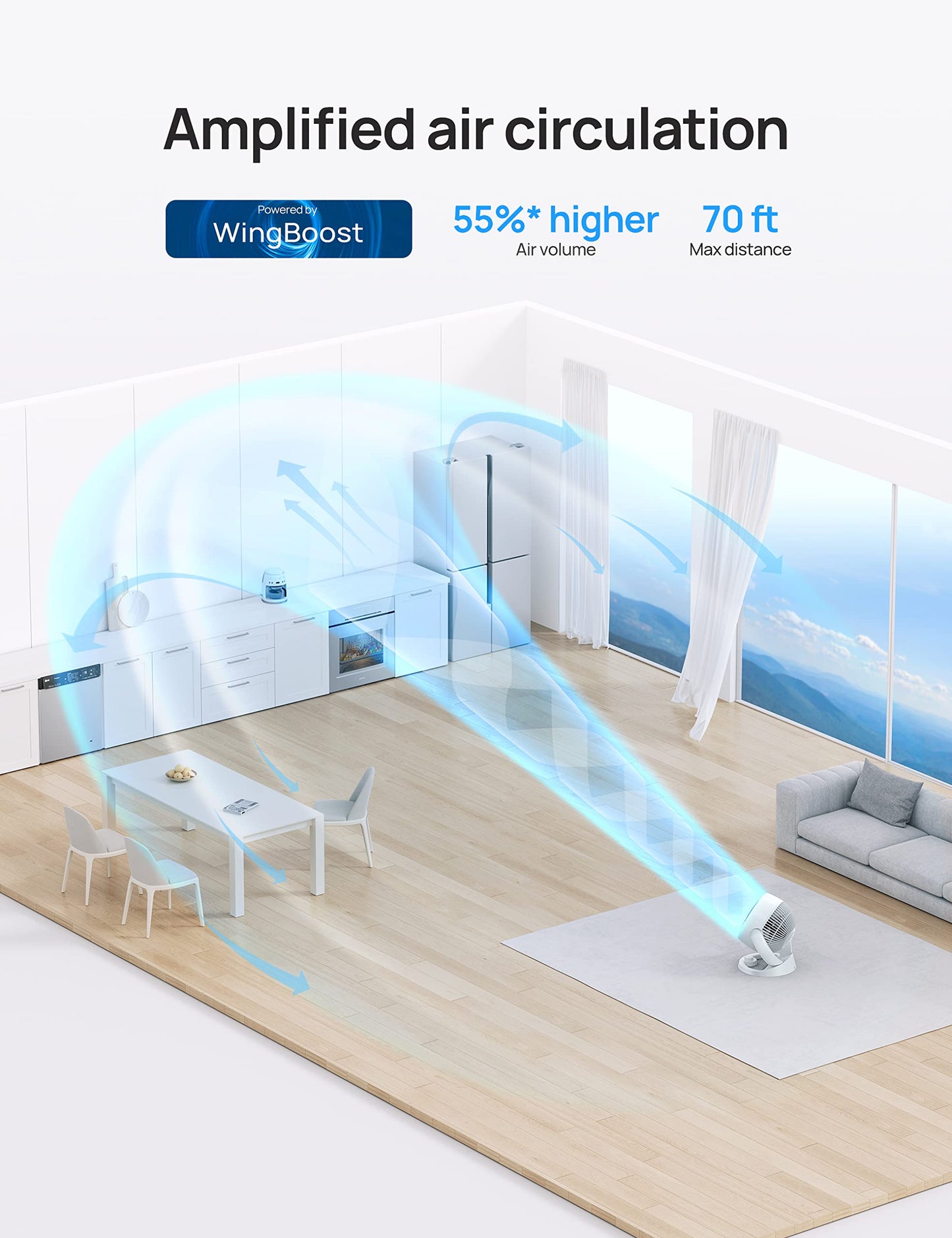 Dreo Fan for Bedroom, 12 Inches, 70ft Powerful Airflow, 28db Quiet Table Air Circulator Fans for Whole Room, 120° Adjustable Tilt, 3 Speeds, Desktop Fan for Home, Office, Kitchen