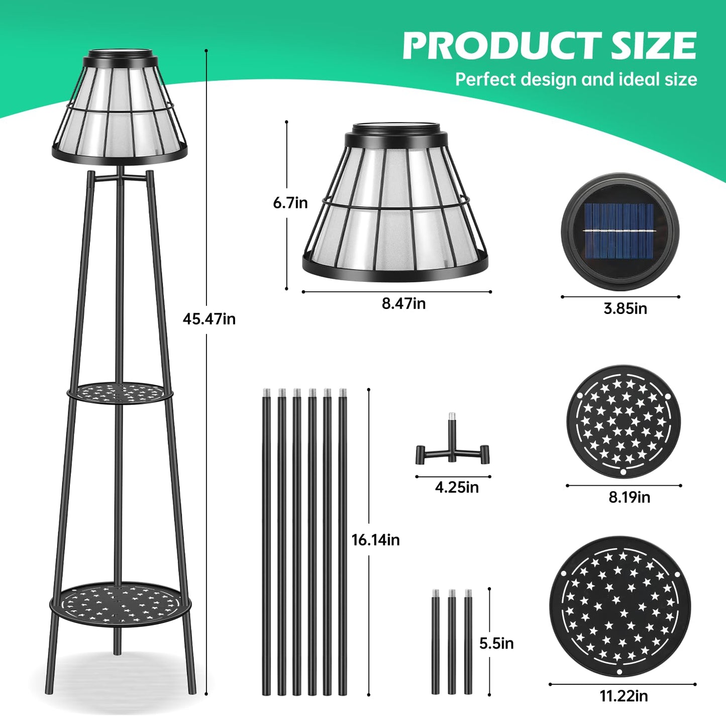 Solgicar 2 Pack Solar Lights with Plant Stands, 45.4'' Waterproof Outdoor Metal Solar Floor Lamps for Patio Deck Yard Pathway Porch Garden