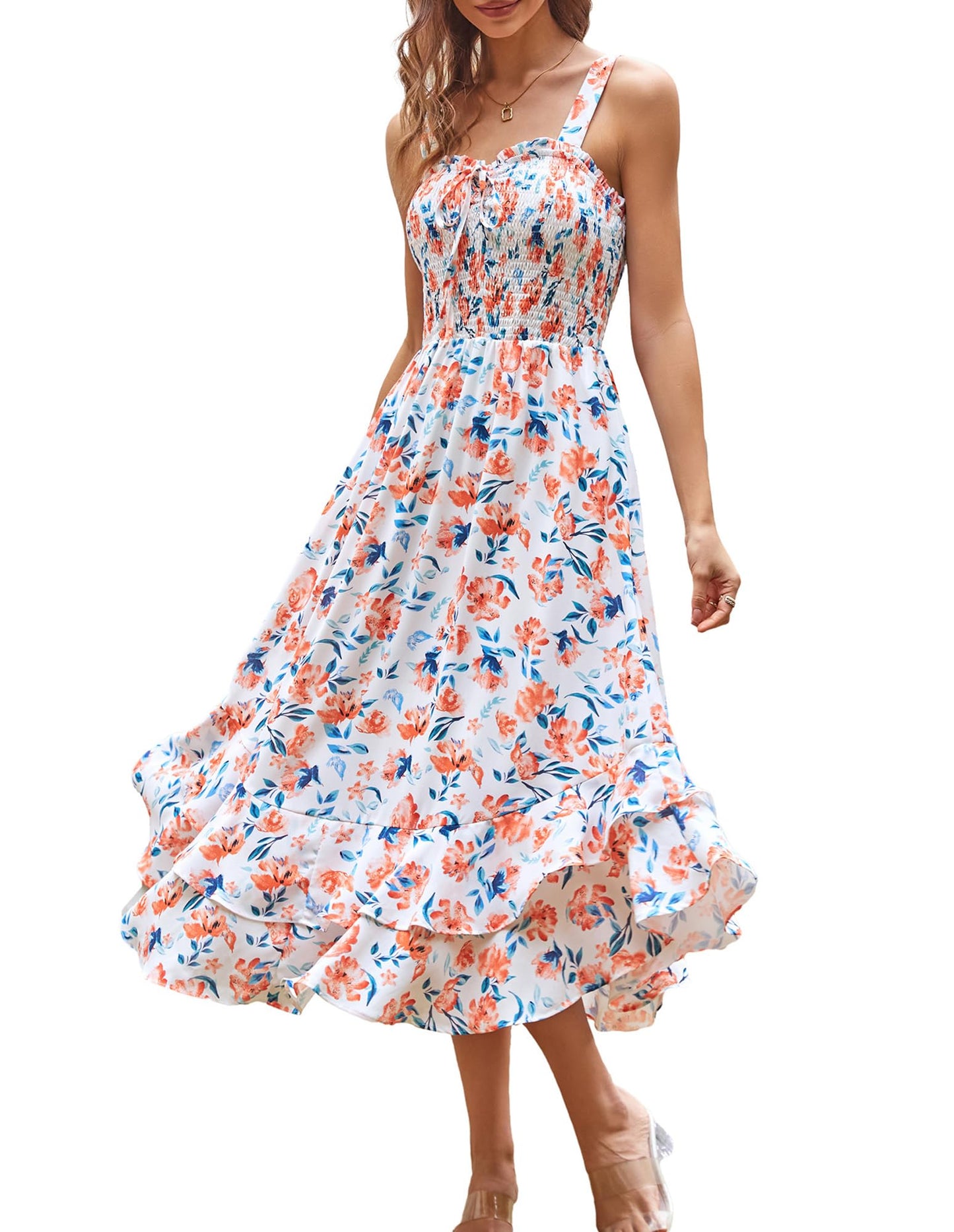 GRACE KARIN Women's 2025 Summer Floral Boho Dress Square Neck Strapped Swing A Line Sundress Beach Long Maxi Outfits