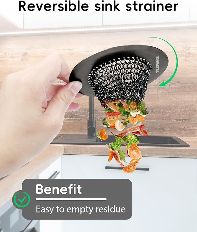 TRAPMATE Sink Drain Strainer, Reversible Chain Mesh Kitchen Sink Drain Strainer