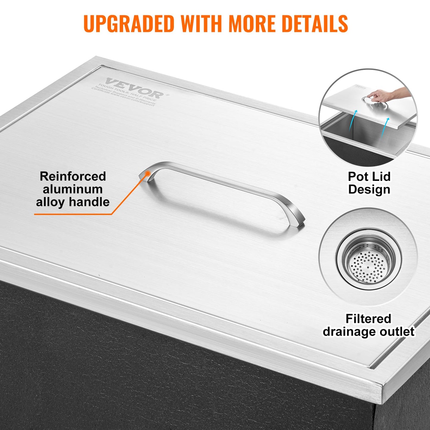 Happybuy Drop in Ice Chest 23''L x 17''W x 12''H with Cover 304 Stainless Steel Drop in Cooler Included Drain-Pipe and Drain Plug Drop in Ice Bin for Cold Wine Beer