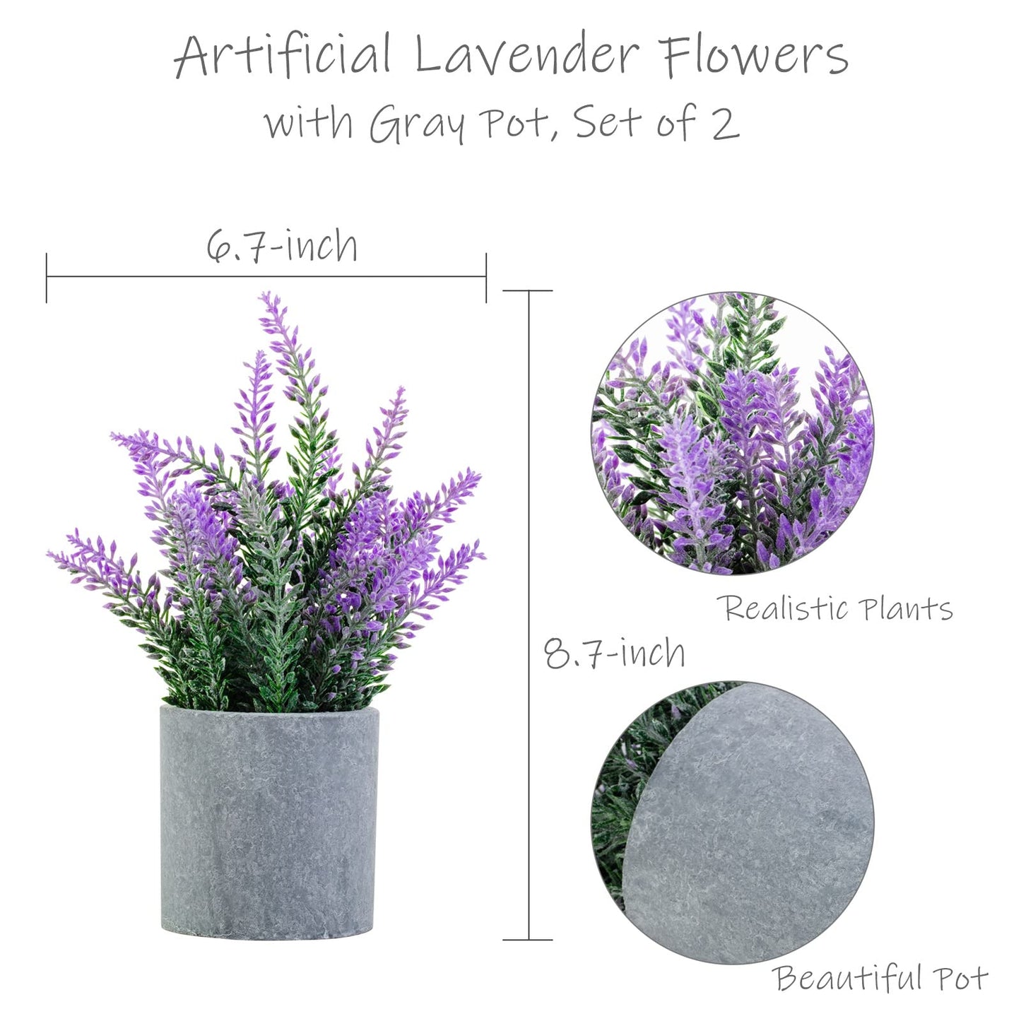 CADNLY Artificial Lavender Plant in Pots - Faux Lavender Flowers Decor – Fake Flowers Purple Decor Plant Potted Bathroom Bedroom Kitchen Farmhouse Home 2 Pack