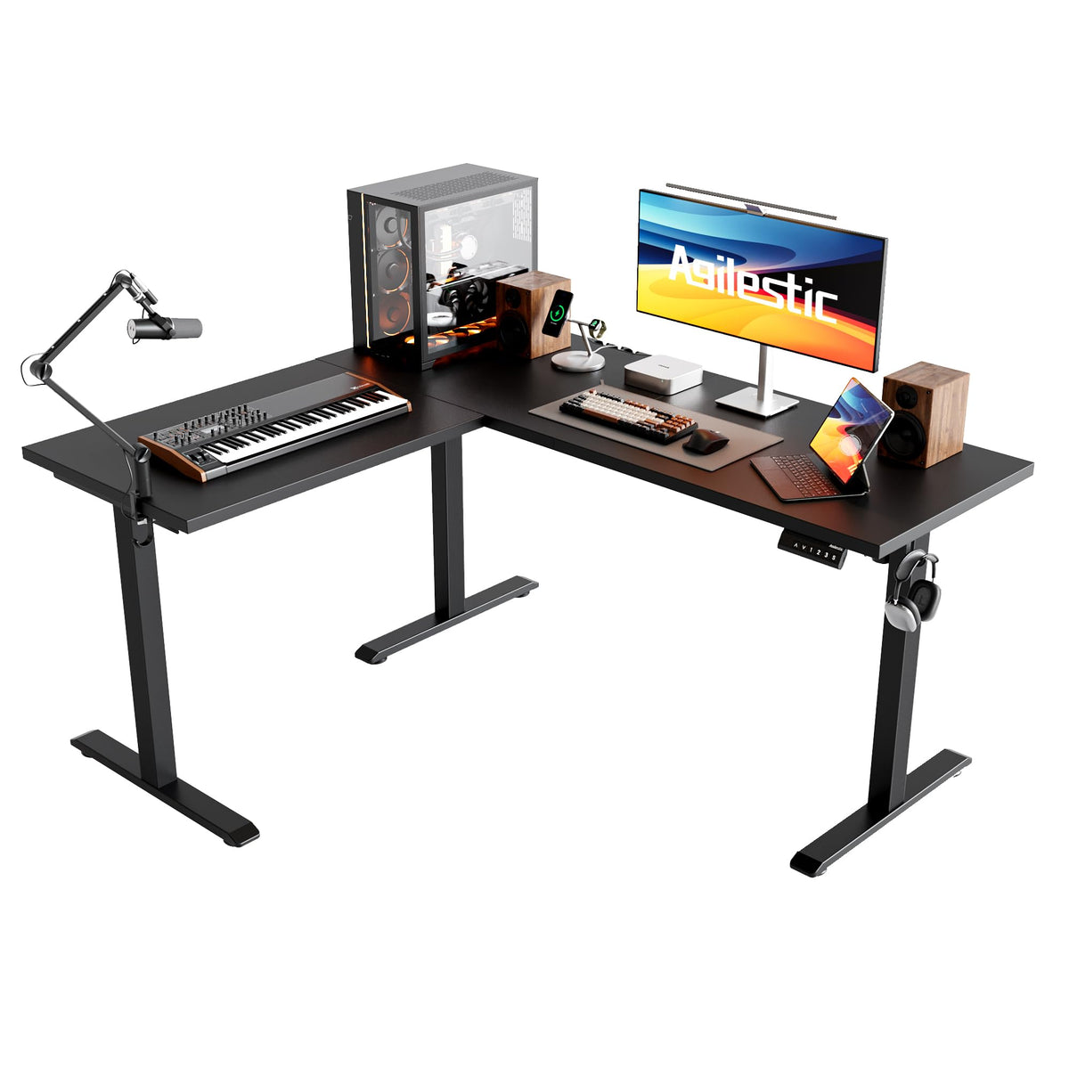 Agilestic 59 Inch L Shaped Standing Desk Adjustable Height, Electric Corner Standing Desk, Sit Stand Computer Table with Splice Board, Black