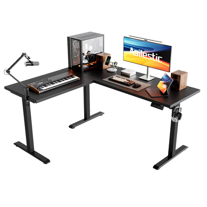Agilestic 59 Inch L Shaped Standing Desk Adjustable Height, Electric Corner Standing Desk, Sit Stand Computer Table with Splice Board, Black
