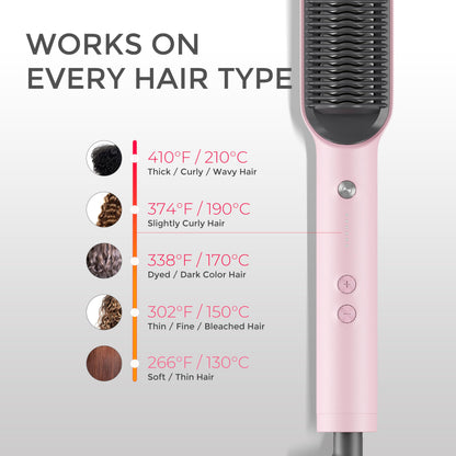 Hair Straightener Brush, TYMO Ring Hair Straightener Comb Straightening Brush for Women with 5 Temps 20s Fast Heating & Dual Voltage, Black