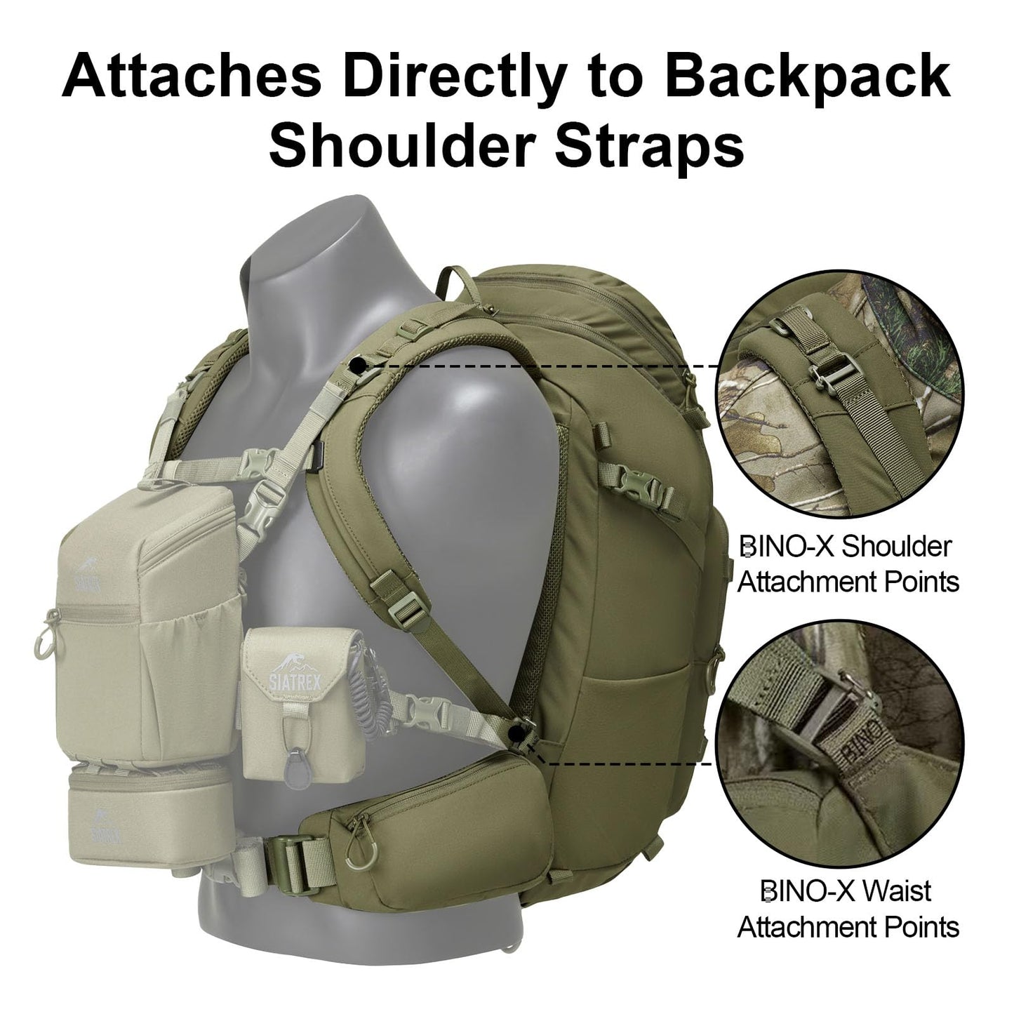 SIATREX SCOUT1800 Hunting Daypack – 500D DWR Tear-Resistant Nylon, Lightweight Tactical Backpack with MOLLE Webbing & Hydration Compatible, for Archery, Scouting, and Backcountry Hunts