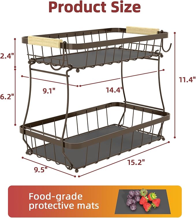 2 Tier Large Fruit Basket for Kitchen Counter
