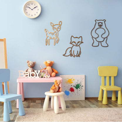 Yulejo Nursery Wall Decor 3 Pieces Jungle Theme Nursery Decor Wooden Animal Wall Decor Woodland Safari Wall Decor with Glue Points for Bedroom Decor (Deer, Bear, Fox)