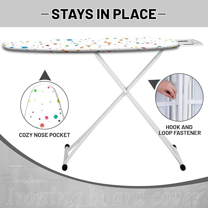 Extra Thick Ironing Board Cover and Pad, Colorful Polka Dot 15x54 Ironing Board