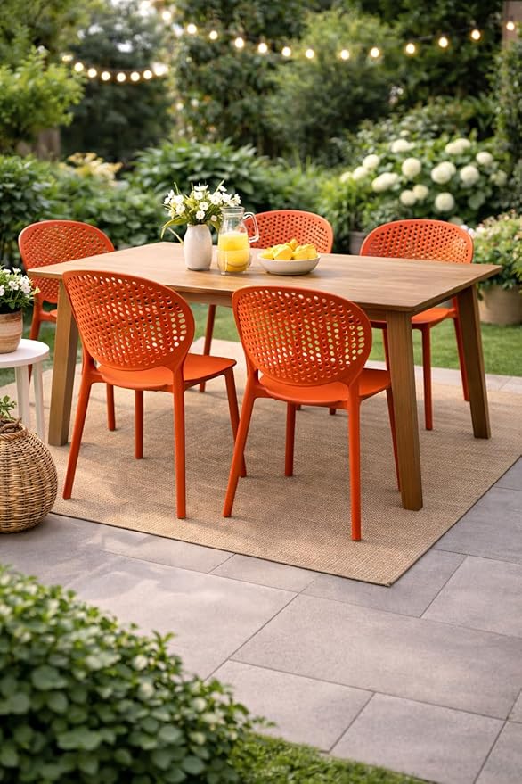 2xhome Set of 2 Patio Dining Chairs | Modern Stackable Outdoor Pool Side Chair | Weather Resistant Plastic for Yard, Porch, Balcony, Kitchen, Orange