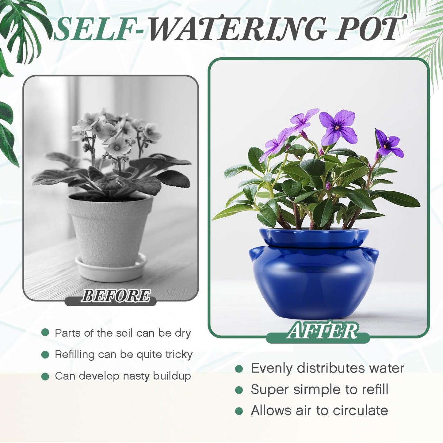 Sunnychicc 1 Sets African Violet Pots 7.5 Inch Self Watering Pot for Indoor Ceramic Self Watering Planter for Flower Lovers Ideal Plant Pot Thriving Flower Maintenance