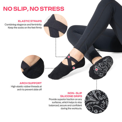 CoolMate Pilates Socks with Grips for Women, Yoga Socks, Crew Non Slip Women for Workout, Barre, Pilates Gifts