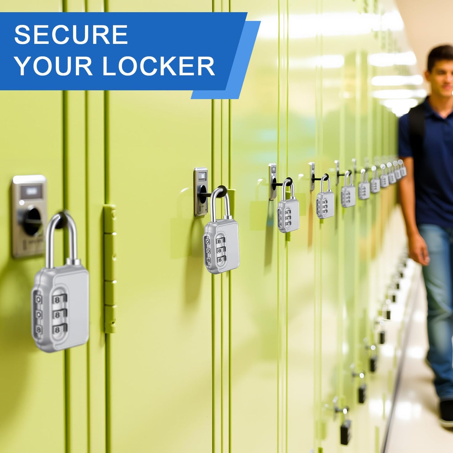 Otoolling 16 Pack Combination Lock 3 Digit Padlock Keyless Outdoor Waterproof Padlock Resettable Luggage Locks for Luggage Baggage Cabinets Gate Case Travel Gym School Fence Alloy Steel Shackle