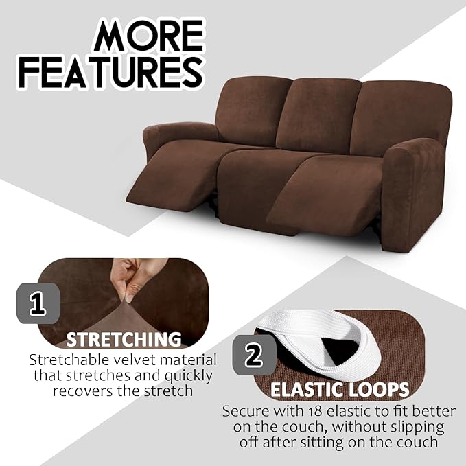 ULTICOR Velvet 8-Pieces Recliner Sofa Covers Stretch Reclining Couch Covers