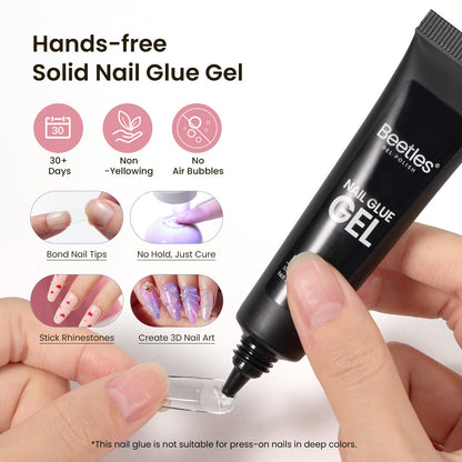 Beetles Gel Nail Kit Short Almond with Nail Dehydrator and Primer, 576Pcs Half Matte Etch-X Gel Nail Tips Solid Nail Glue Mini Nail Lamp Acrylic Nail Tips Easy DIY Nail Extension Set Gift for Women