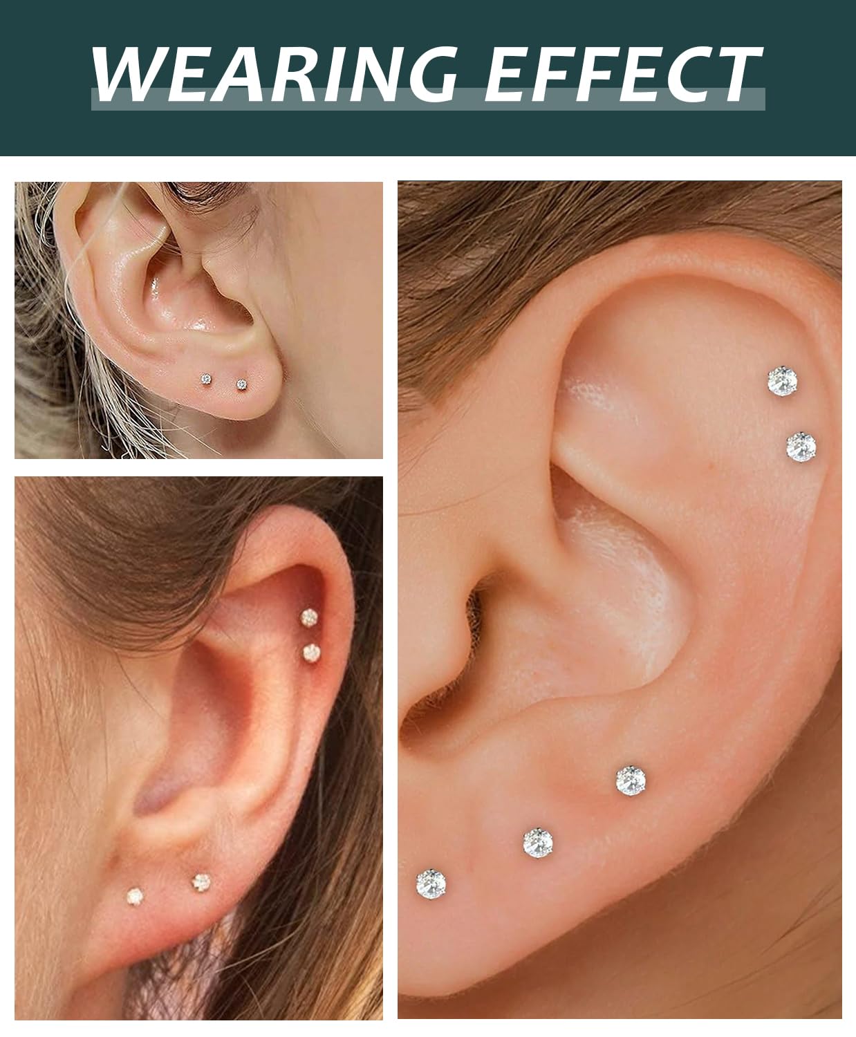 6 Pairs Silver 2mm Tiny Flat Back Earrings for Women Men, Surgical Steel 20G Small Stack Round Cubic Zirconia Earrings for Multiple Piercing, Hypoallergenic Piercing Studs for Sensitive Ears