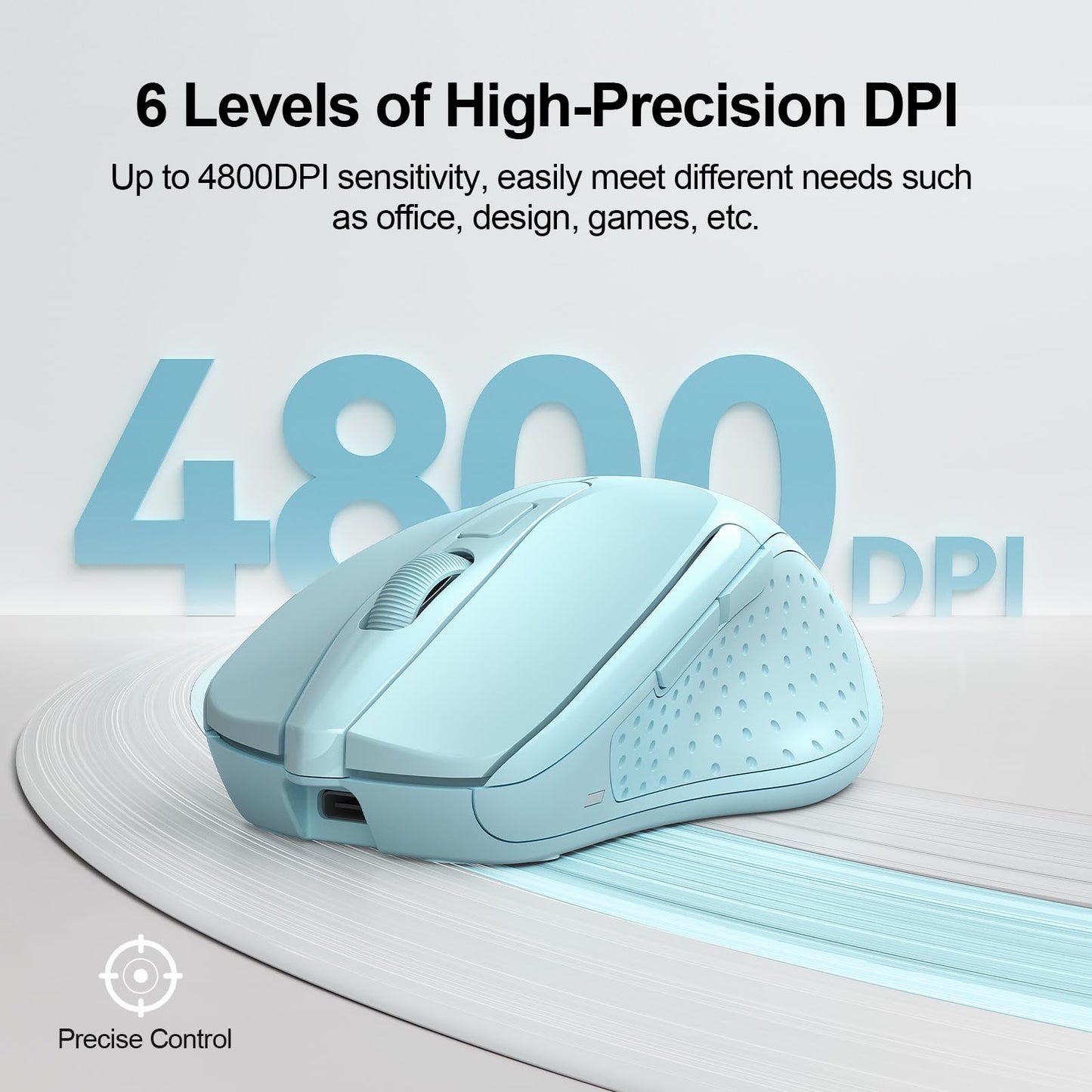 TECKNET Wireless Mouse (BT5.0/3.0 & 2.4G) Rechargeable 4800 DPI Silent USB A & Bluetooth Mouse 6 Buttons, Wide Compatibility - Grey