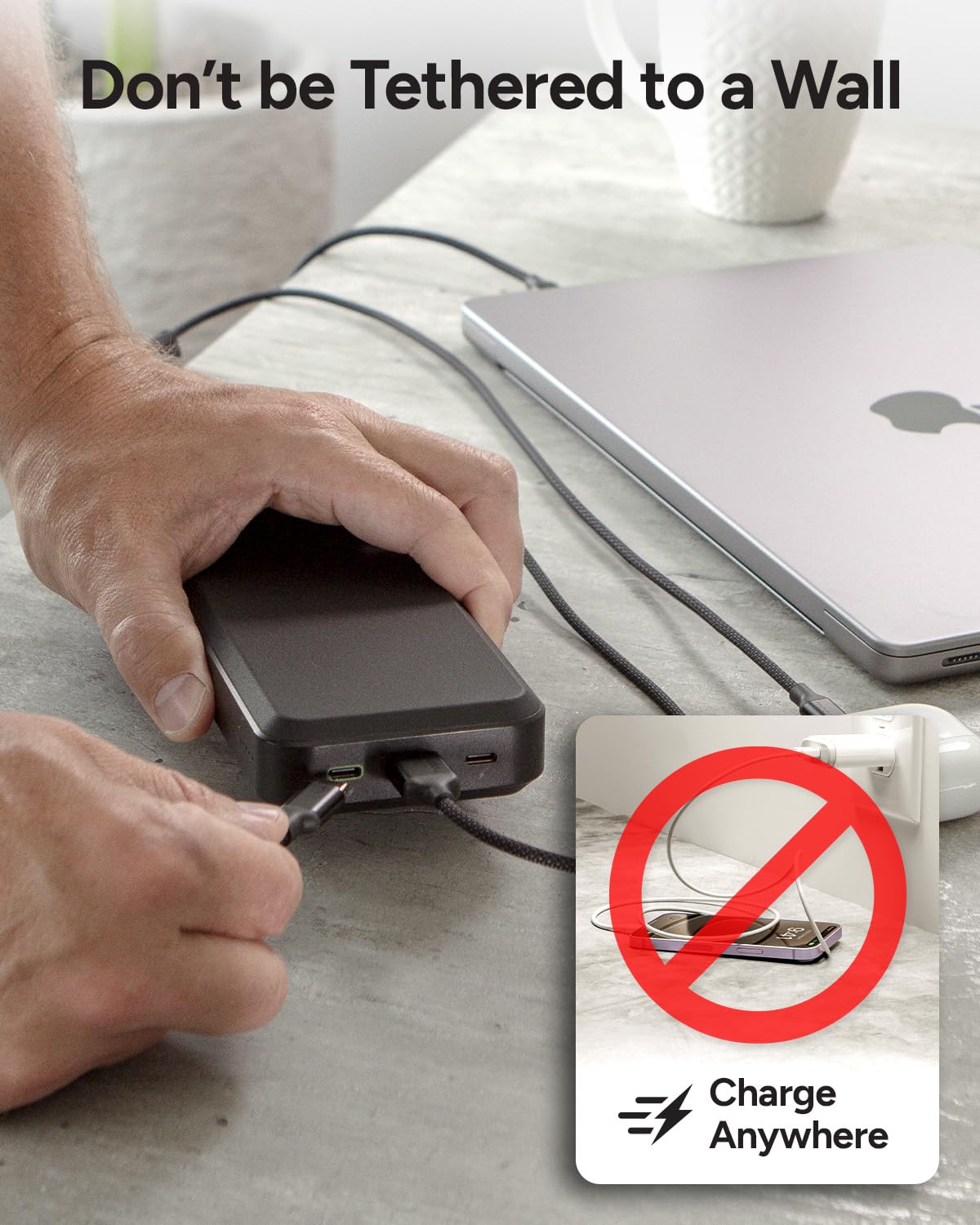 Mophie powerstation prime20 - Ultra-Compact Portable Power Bank with 20,000mAh Internal Battery, 18W USB-C PD Fast Charging, 3-Device Simultaneous Charging, Eco-Friendly Design