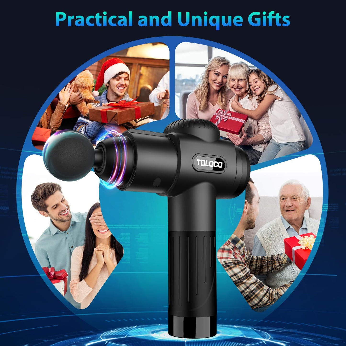 TOLOCO Massage Gun, Deep Tissue Back Massage for Athletes for Pain Relief, Percussion Massager with 10 Massages Heads & Silent Brushless Motor, Gifts for Fathers Day, Black