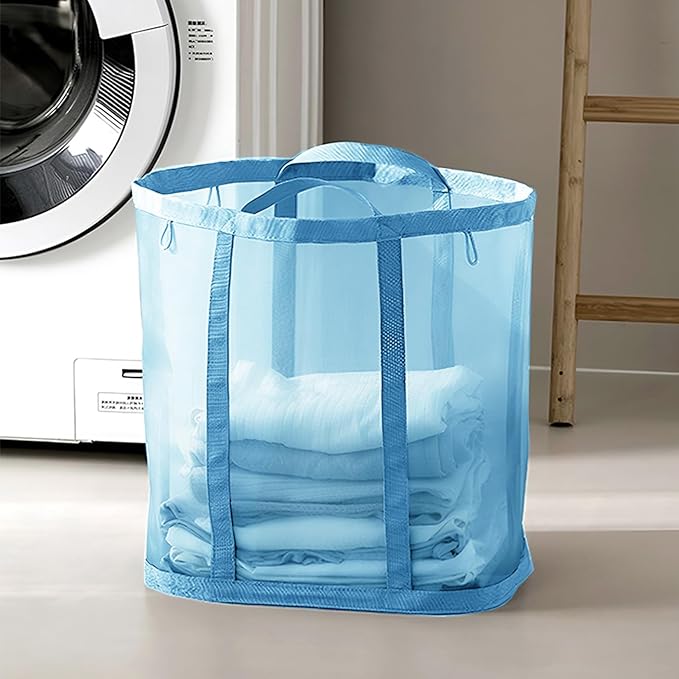 Mesh Bag with Handles, Collapsible Laundry Basket, Foldable Laundry Bag