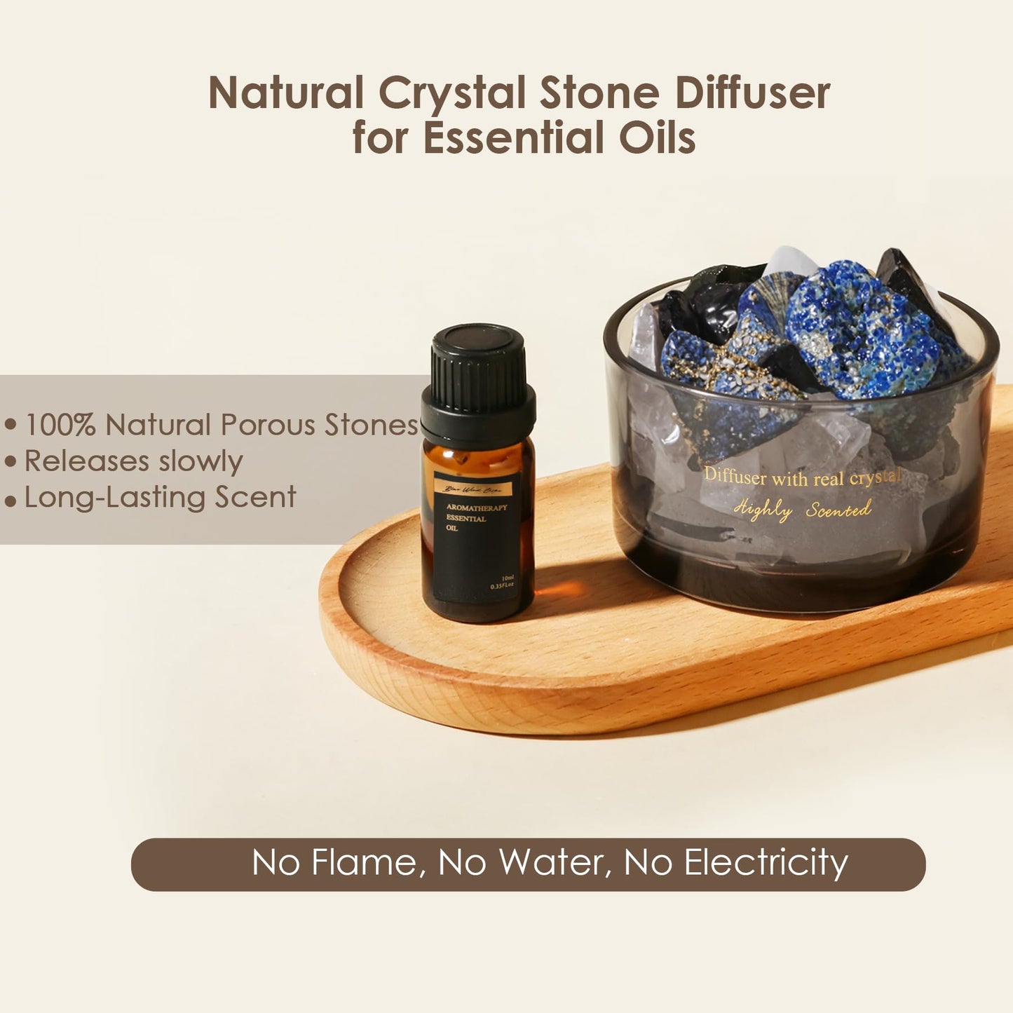 Crystal Stone Aroma Diffuser with Essential Oils for Home Bathroom Office, Home Decor & Fragrance 2 in 1, Chic Aromatherapy Gift Set (Bluebell Scent)
