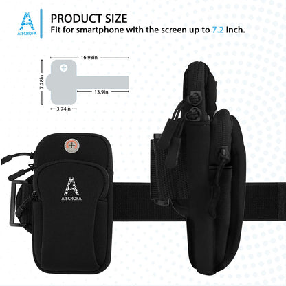 AiScrofa Sports Armband, Running Gym Universal Smartphone Arm Bag with Earphone Hole Multifunctional Pockets foriPhone 15, 14, 13, 12, 11 Pro Max, Xs, Xr, X, 8 Plus, SE, Galaxy S22 Ultra and More
