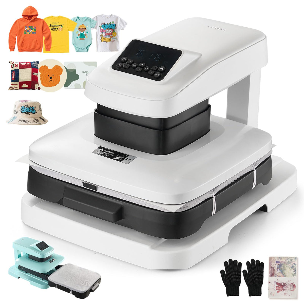VEVOR Auto Heat Press Machine, 15 x 15 inch, T-Shirt Press Machine with Auto Release and Adjustable Pressure, Digital Display, Rapid Heating, for Sublimation, Vinyl, Heat Transfer Projects, White