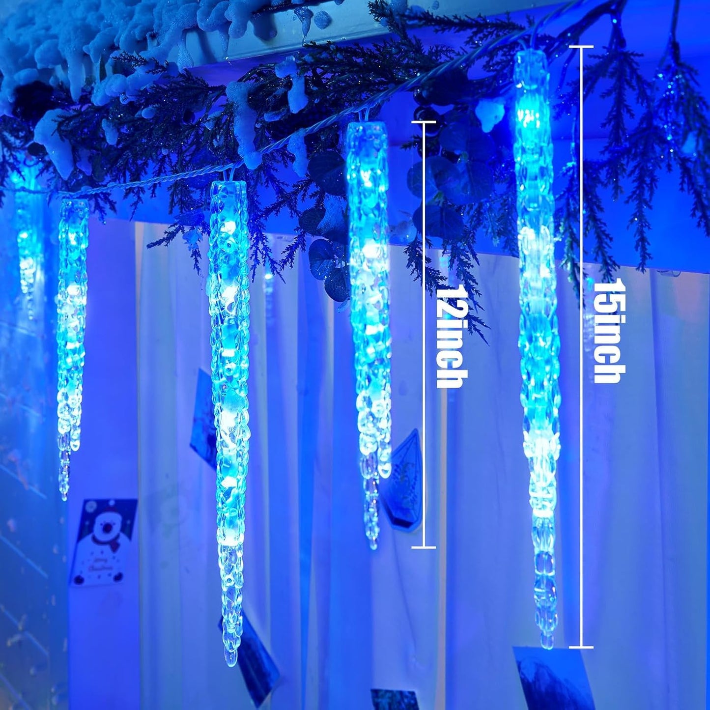 Brightown Icicle Lights for Outside with Remote, 20ft 100 LED 20 Tubes Connectable Ice Shape Hanging Christmas Lights for Tree Patio Roof Holiday Decor, Blue and White