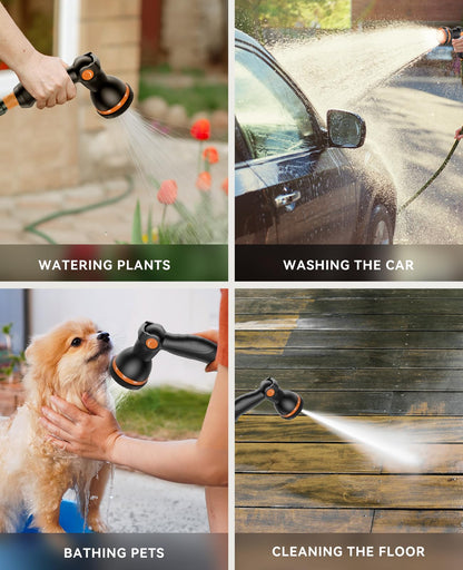 SUNPOW Retractable Garden Hose Reel - 1/2 inch x 50ft Wall Mounted Hose Reel with 3/4 inch Brass Fitting & 10 Function Sprayer Nozzle - Any Length Lock, Auto Rewind System, 180°Swivel Bracket - Grey