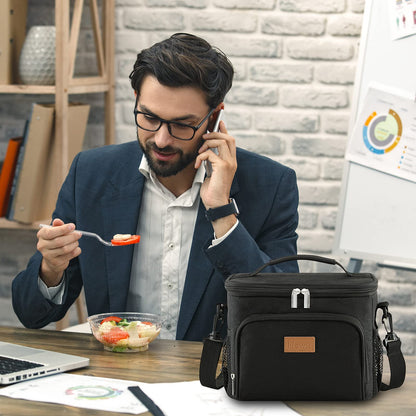 Lifewit Insulated Lunch Bag for Men, Thermal Lunch Box for Women Cool Bag, Reusable Leakproof Lunch Tote Bag with Adjustable Shoulder Strap for Adult for Work/Picnic/Beach, Black 9L