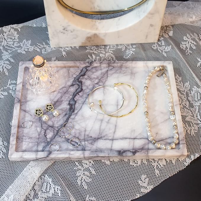 Real Luxurious Vanity Tray Natural Genuine Marble Storage Tray