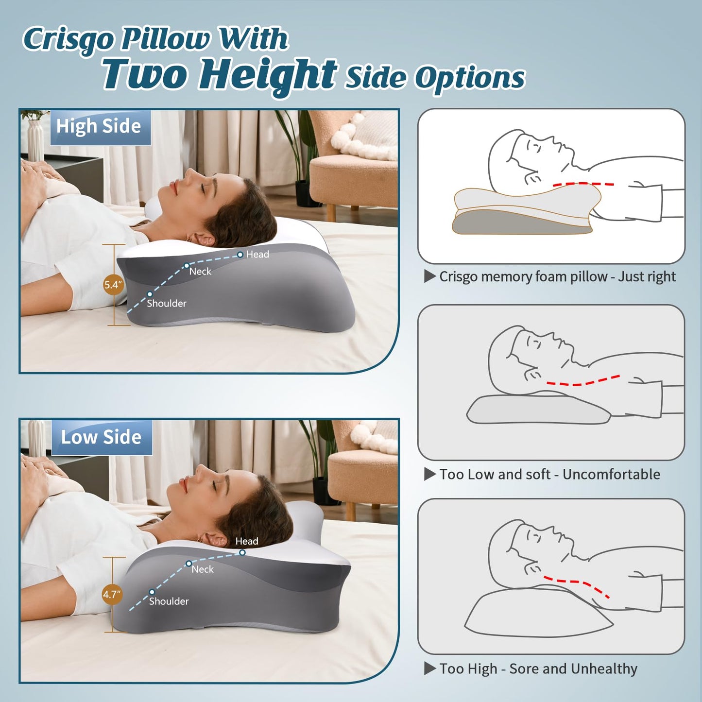 Cervical Neck Pillow - Cooling Pillow for Neck Pain Relief, Ergonomic Side Sleeper Pillow for Sleeping, Contour Memory Foam Pillows for Neck Support, Orthopedic Bed Pillow for Back Stomach Sleepers