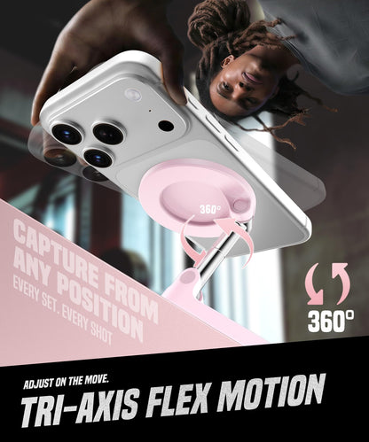 GolbinBox Magnetic Gym Phone Holder for MagSafe, All Metal Dual-Magnet Mount for iPhone and Android, 360° Adjustable Tri-Axis, Gym Essentials for Bodybuilder Men Women Recording Fitness Exercise, Pink