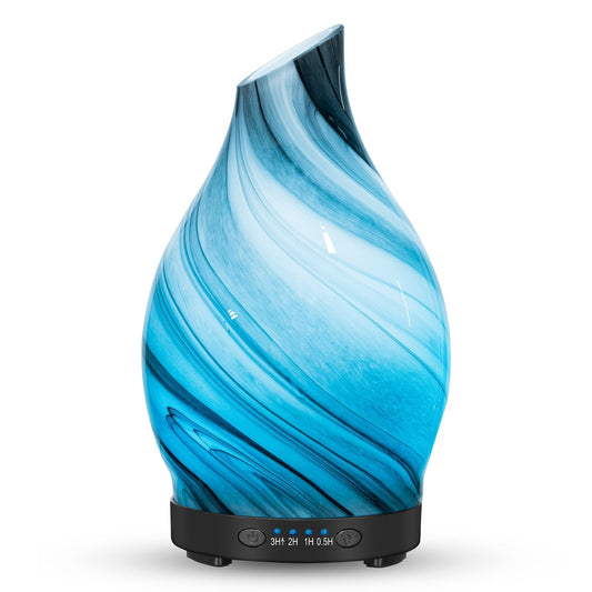 120ML Essential Oil Diffuser, 3D Glass Aromatherapy Diffuser with Auto Shut-Off and 7 Color LED Lights, Ultrasonic Mist Humidifier with 4 Timer for Home Office Bedroom (3D Fireworks)
