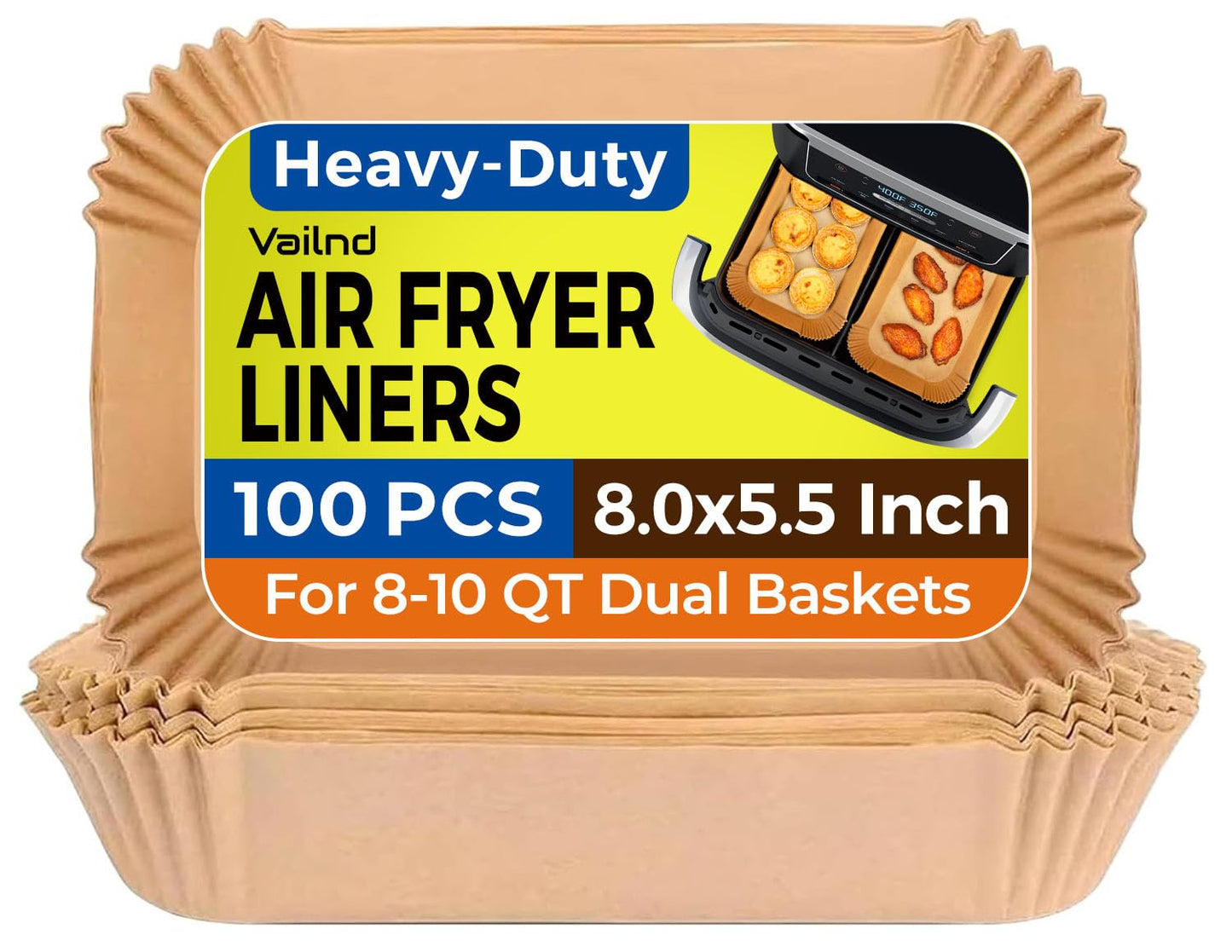 Air Fryer Paper Liners, 125Pcs Parchment Paper, Air Fryer Liners Disposable for Microwave, Non-Stick Air Fryer Liner Square Free of Bleach (8IN)