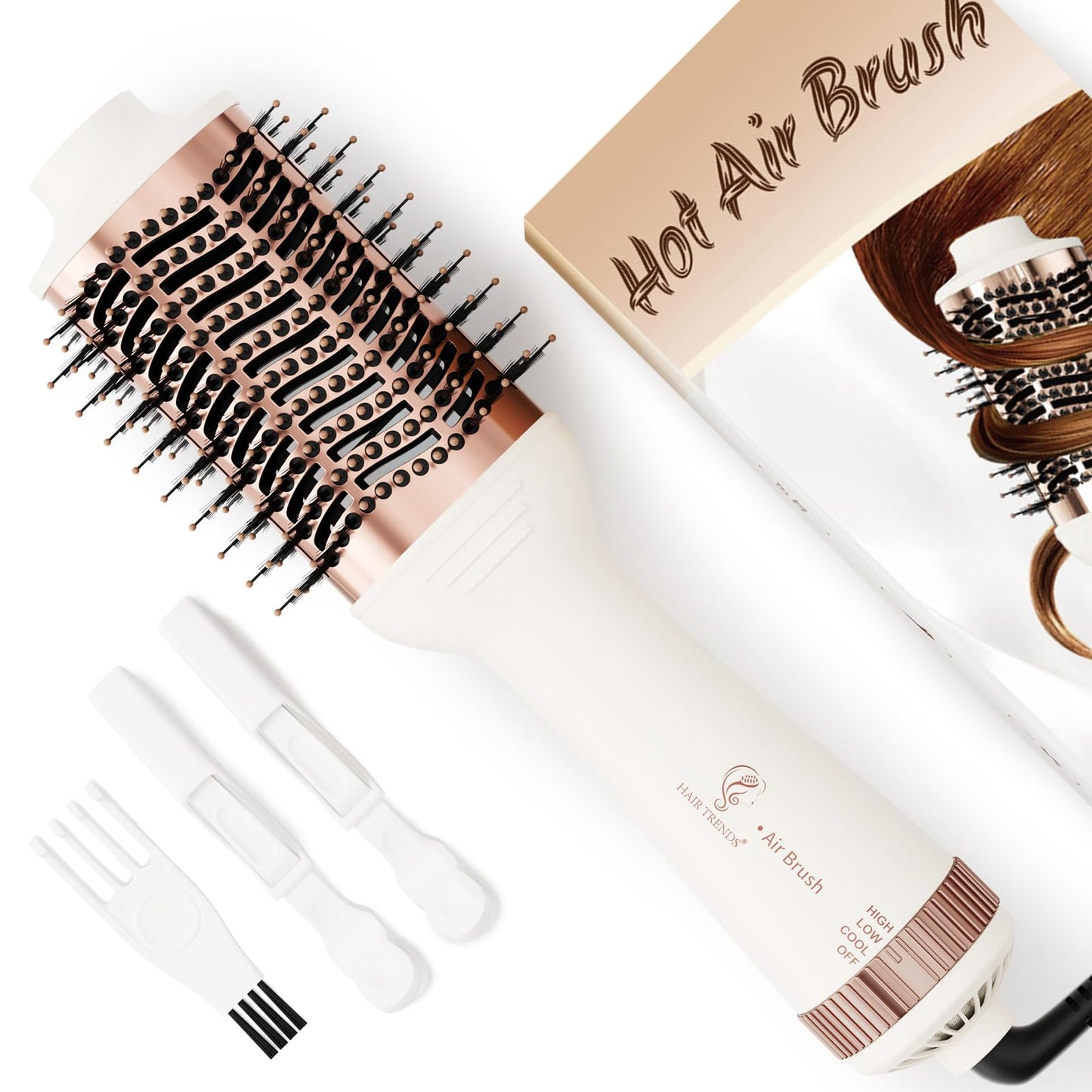 110-240V Travel Brush Hair Dryer, Small Hair Straightener Brush with European Plug Adapter for International Travel, 4 in 1 Hot Air Styler & Dryer for Drying Straightening Curling Volumizing