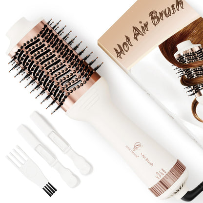 110-240V Travel Brush Hair Dryer, Small Hair Straightener Brush with European Plug Adapter for International Travel, 4 in 1 Hot Air Styler & Dryer for Drying Straightening Curling Volumizing