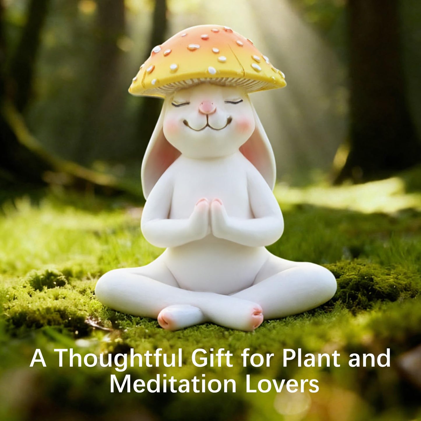 DearKeeps Meditation Mushroom Resin Statues – Cute Yoga Mushroom Figurines for Desk, Home, Office & Garden Decor – Zen Resin Sculptures for Living Room, Patio, Tabletop & Backyard (1 Pack, Rabbit)
