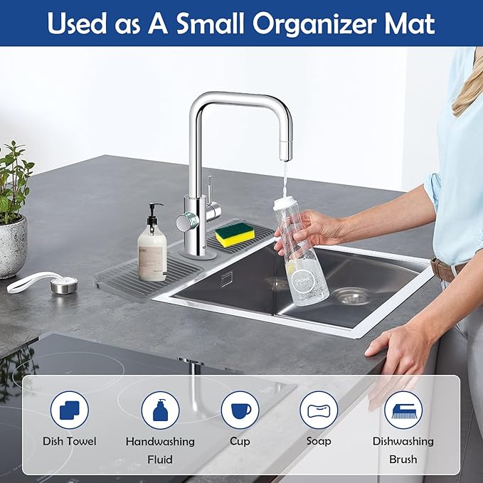 24"Longer Silicone Faucet Mat For Kitchen Sink Splash Guard -7° Slope Snap