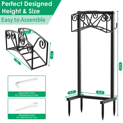 TomCare Garden Hose Holder Upgraded Heavy Duty Metal Water Hose Holder Holds 160 FT Hoses Sturdy Hose Reel with 2 Tool Hooks Freestanding Outdoor Hoses Storage Hanger for Outside Yard Lawn, Black