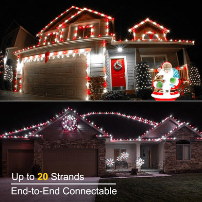 Brizled Red & White C5 Christmas Lights, 33ft 100 LED Christmas Tree Lights, Connectable 120V UL Certified Faceted Xmas Light Outdoor Indoor Xmas Lighting for Christmas Tree Party Roof Decoration