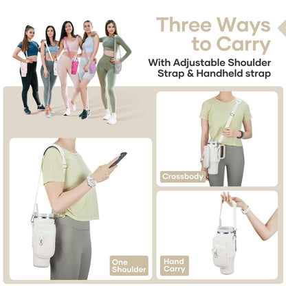 linmaya Water Bottle Carrier Bag for Stanley Cup 40/30oz with Phone Holder Pockets,Neoprene Water Bottle Cross-body Bag with Adjustable Shoulder & Hand Strap Stanley Cup Accessories