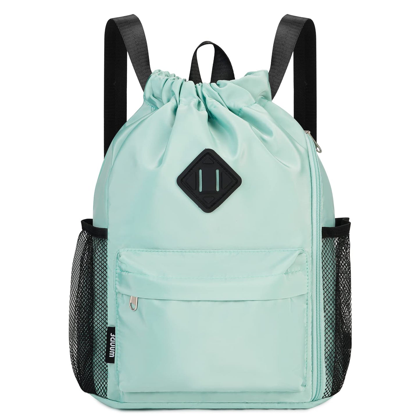 WANDF Drawstring Backpack Sports Gym Bag with Shoes Compartment, Water-Resistant String Backpack Cinch for Women Men (Small,Mint green)