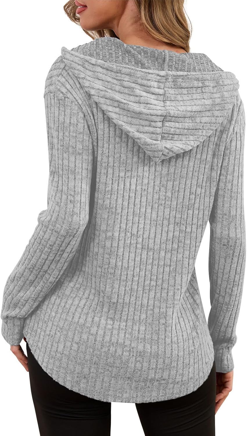 Lylinan Womens Cozy Knit Sweaters Hoodies Ribbed V Neck Pullover Sweatshirts for Fall Outfits S-XXL