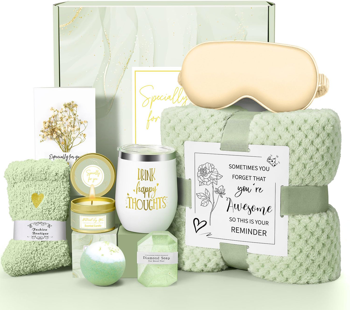 Happy Birthday Gifts for Women Mom Her Friend Sister Wife Grandma, Self Care Gifts Get Well Gifts Unique Relaxing Spa Gift Basket Set, Christmas Gifts for Women Mom Grandma (Sage Green)