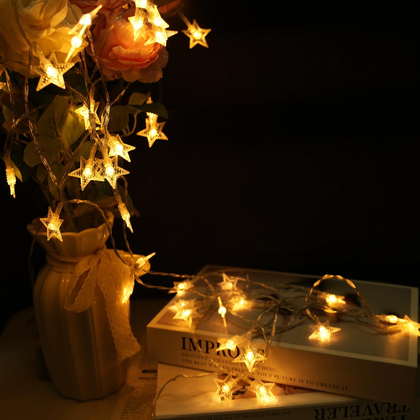 Yoitomehy Star String Lights Battery Operated, 17 ft 50 LEDs, Christmas Fairy Lights, String Lights Battery Powered for Kids Bedroom Wedding Mantel Patio Dorm Decor, Warm White