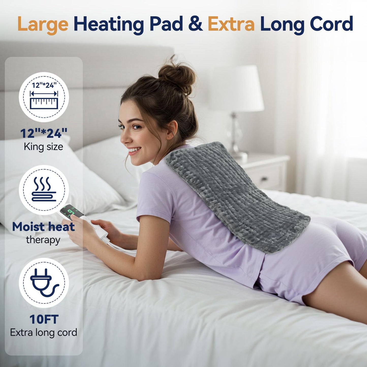 Extra Large Heating Pad for Back Pain Relief, 33"x17" Electric Heat Pad for Neck, Shoulders, Cramps, Menstrual Pain, 9 Heat Settings & 4 Auto-Off Timers, Soft Machine Wash Fabric, Gifts for Lover Gray