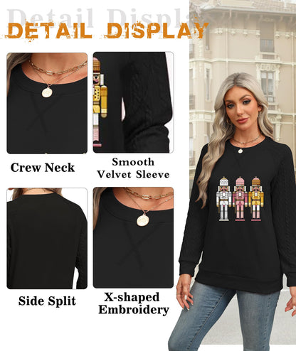 Ohhettm Sweatshirt for Women Crewneck 2025 Fashion Cable Knit Long Sleeve Loose Lightweight Sweater Fall Pullover Blouses Top Xmas Black 2XL