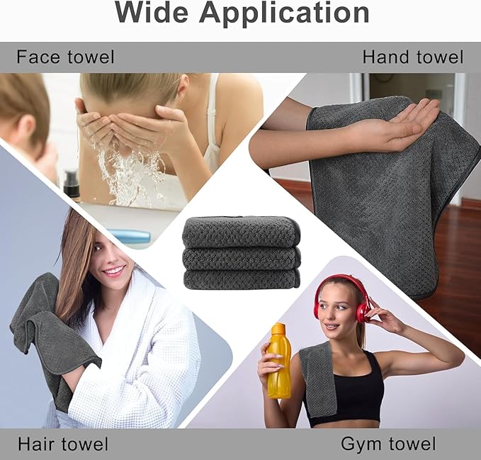 KinHwa Microfiber Hand Towels for Bathroom Soft and Absorbent Face Towels Grey