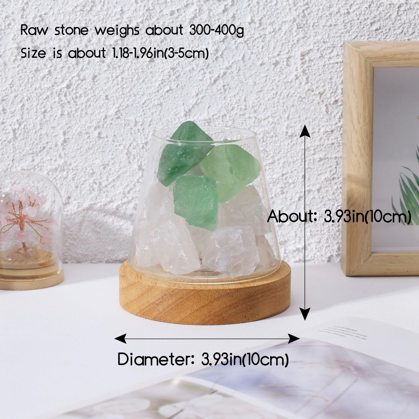 Runyangshi Runyansghi Green Fluorite Clear Quartz Night Lamp Natural Healing Crystal Atmosphere Lamp with Remote Control Bedside Lamp USB Port 7 Colours Dimming Mode Bedroom Lamp Home Decor Gift